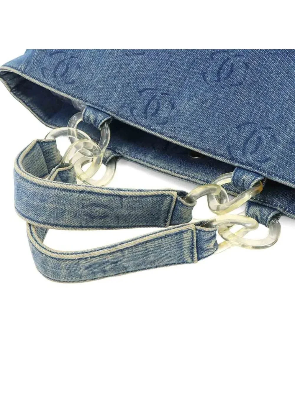 Chanel Plastic Chain Tote Bag Denim Blue Vintage Silver CC Logo